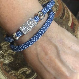 Unique blue wrap bracelet Swarovski crystal decor